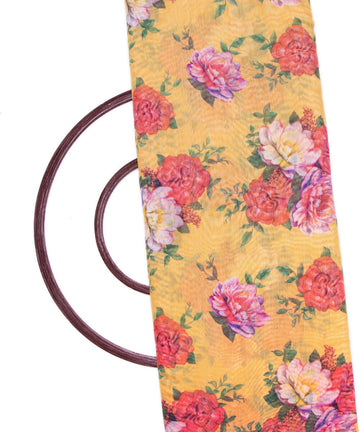 Yellow Colour Floral Print Chanderi Silk Fabric